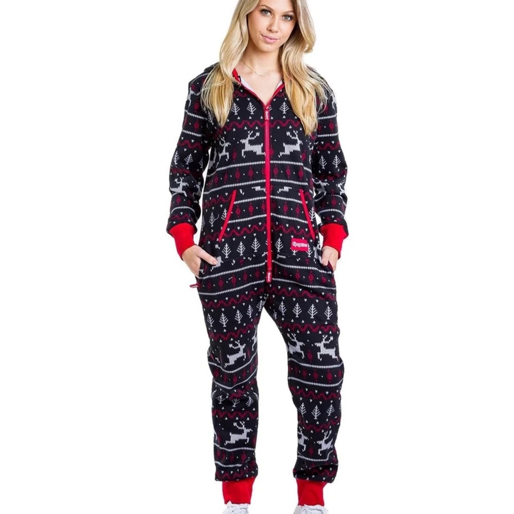 Like New Tipsy Elves Black and Red Reindeer Jumpsuit - XS